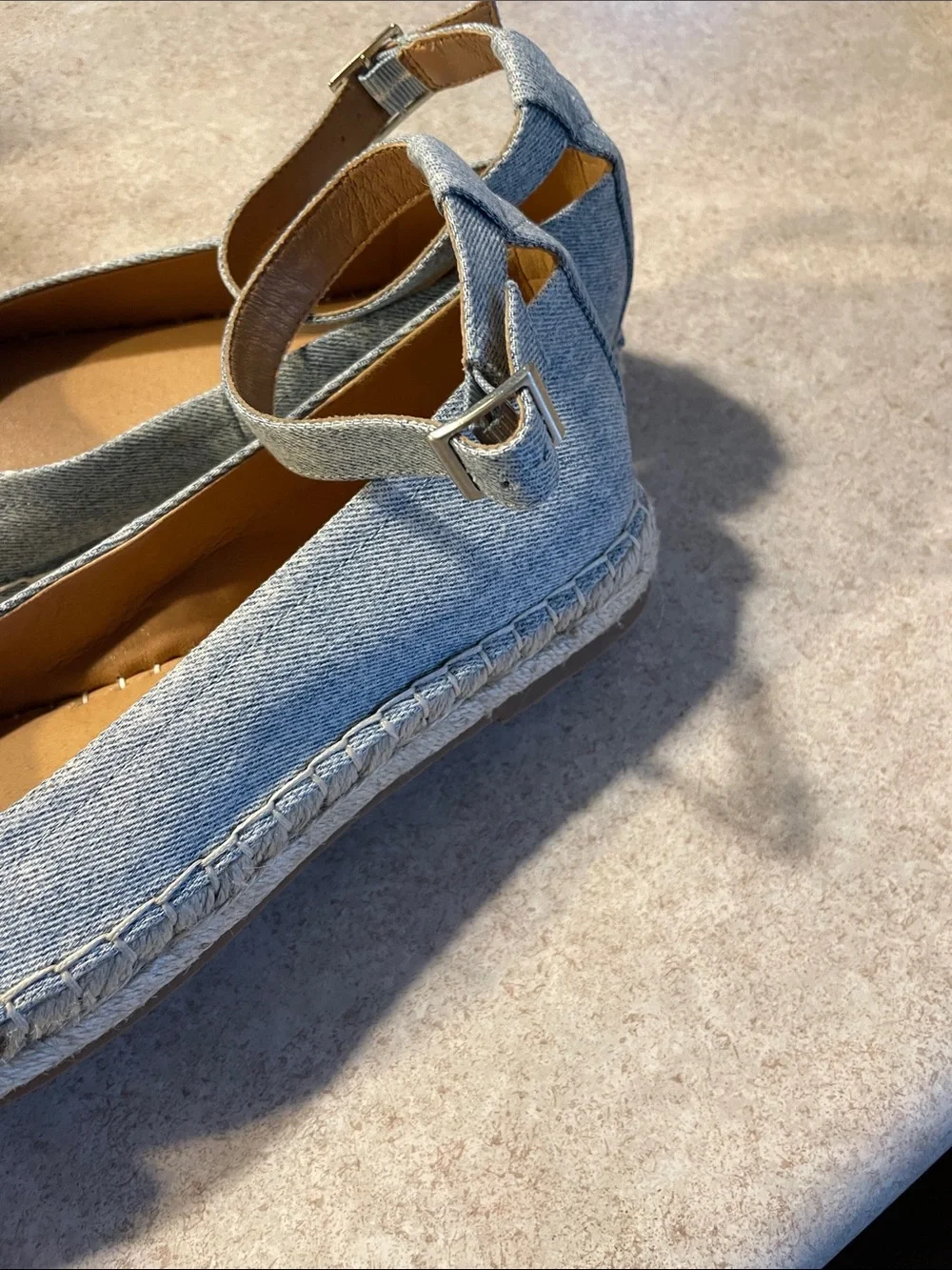 Crown Vintage Light Blue Denim Ankle-Strap Espadrilles